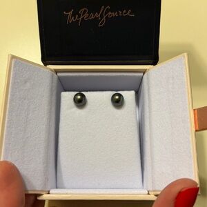 The Pearl Source 8mm Black Tahitian South Sea Pearl Earrings, 14K Yellow Gold